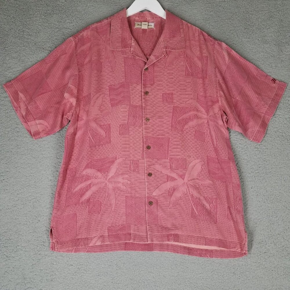 Tommy Bahama Shirt Adult XL Pink Silk Hualalai Hawaiian Button Up Casual Travel